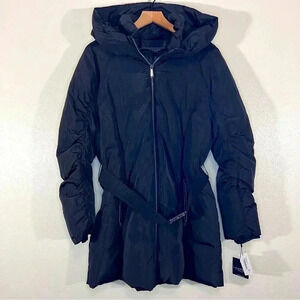 NWT Laundry by Shelli Segal Long Buckled Hooded Puffer